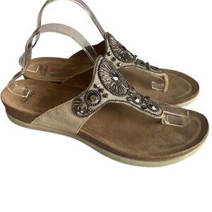 Dansko Size 42 Pamela Thong Jeweled Sandals Beige Leather Suede Flip Flop 12